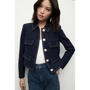 Veronica Beard Constantine Navy/White Cropped Blazer. Size 14. Nautical. Preppy.